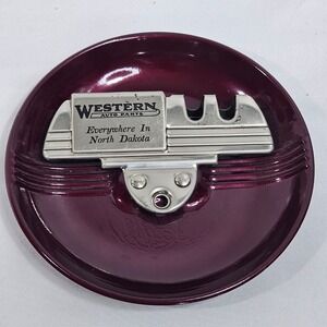 Western Auto Parts Ashtray Maroon & Silver Metal Circular 4.5" Diameter North Da
